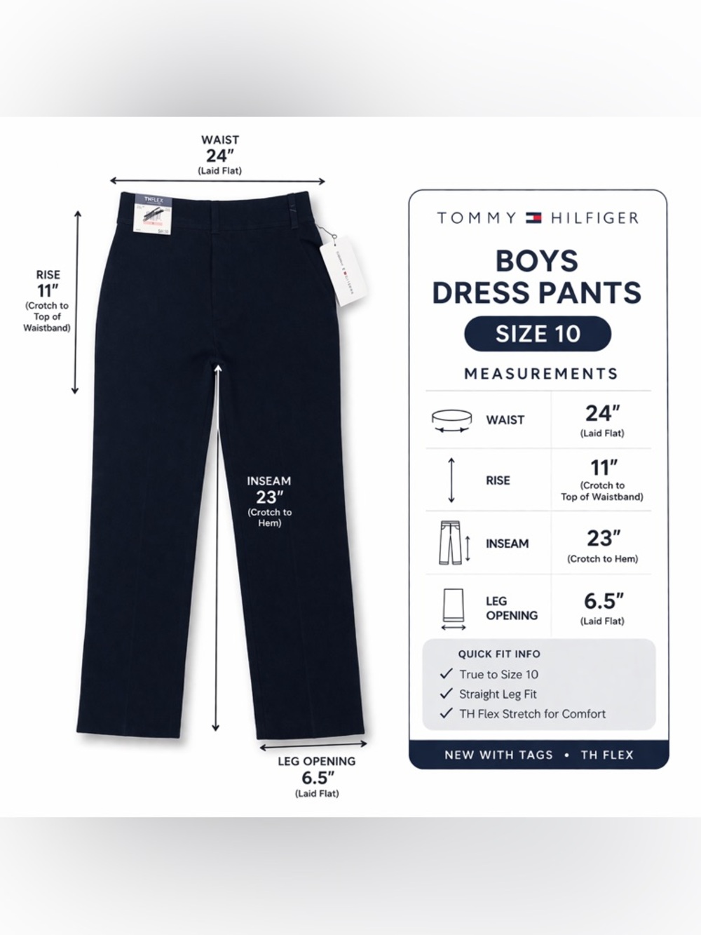 Tommy Hilfiger Boys Navy Dress Pants Size 10 TH Flex Stretch NWT School Uniform - Picture 5 of 5